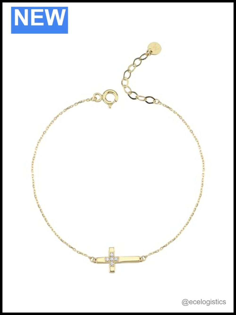 14K Gold Plated Sideways Cross Bracelet